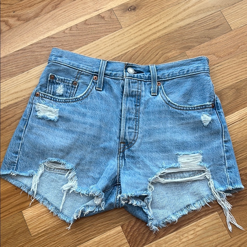 Levi’s 501 High Rise Cutoff Shorts Size 25 Distressed Denim